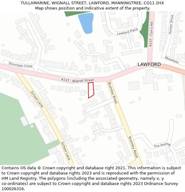 TULLAMARINE, WIGNALL STREET, LAWFORD, MANNINGTREE, CO11 2HX: Location map and indicative extent of plot