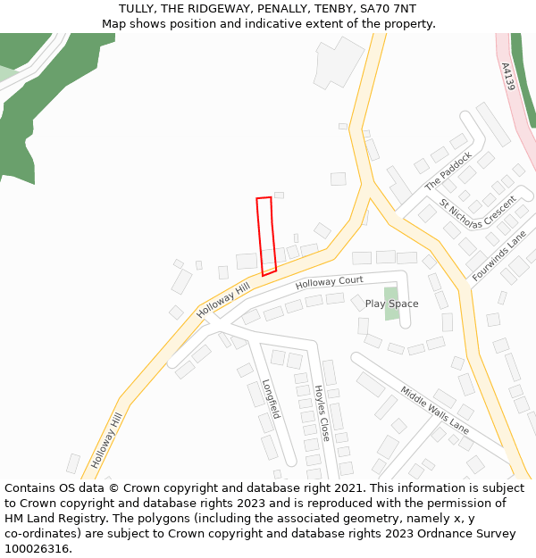 TULLY, THE RIDGEWAY, PENALLY, TENBY, SA70 7NT: Location map and indicative extent of plot