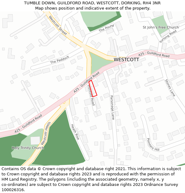 TUMBLE DOWN, GUILDFORD ROAD, WESTCOTT, DORKING, RH4 3NR: Location map and indicative extent of plot