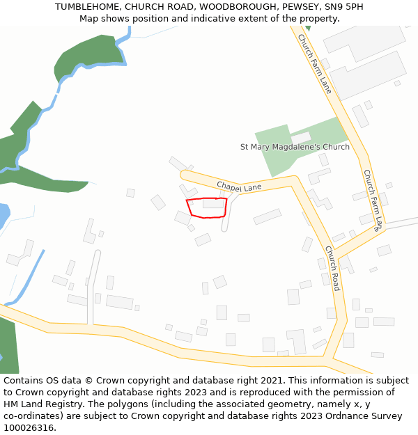 TUMBLEHOME, CHURCH ROAD, WOODBOROUGH, PEWSEY, SN9 5PH: Location map and indicative extent of plot