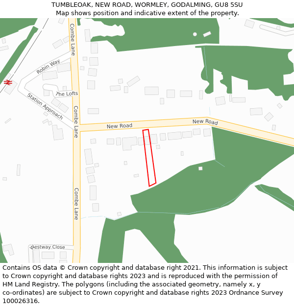 TUMBLEOAK, NEW ROAD, WORMLEY, GODALMING, GU8 5SU: Location map and indicative extent of plot