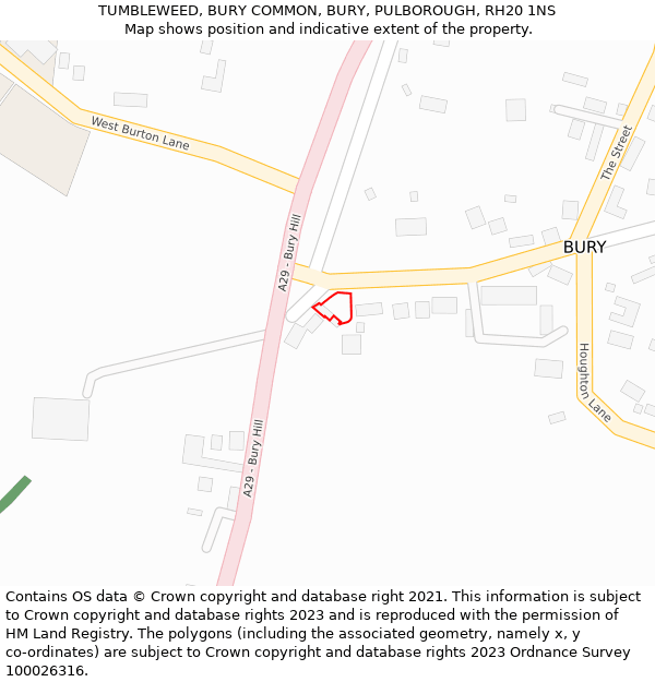 TUMBLEWEED, BURY COMMON, BURY, PULBOROUGH, RH20 1NS: Location map and indicative extent of plot