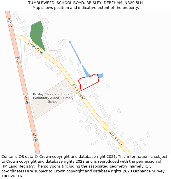 TUMBLEWEED, SCHOOL ROAD, BRISLEY, DEREHAM, NR20 5LH: Location map and indicative extent of plot