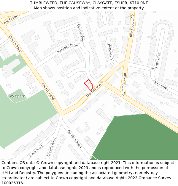 TUMBLEWEED, THE CAUSEWAY, CLAYGATE, ESHER, KT10 0NE: Location map and indicative extent of plot