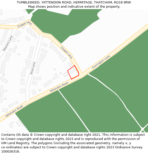 TUMBLEWEED, YATTENDON ROAD, HERMITAGE, THATCHAM, RG18 9RW: Location map and indicative extent of plot