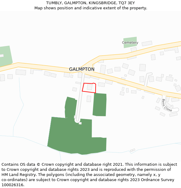 TUMBLY, GALMPTON, KINGSBRIDGE, TQ7 3EY: Location map and indicative extent of plot