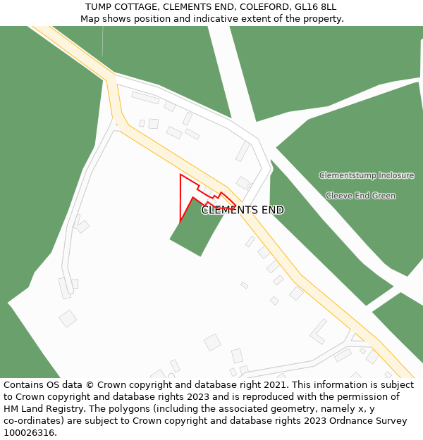 TUMP COTTAGE, CLEMENTS END, COLEFORD, GL16 8LL: Location map and indicative extent of plot