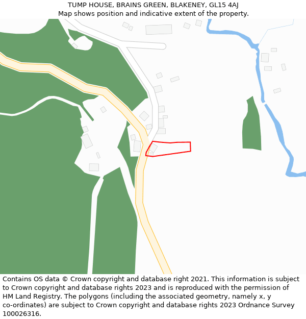 TUMP HOUSE, BRAINS GREEN, BLAKENEY, GL15 4AJ: Location map and indicative extent of plot