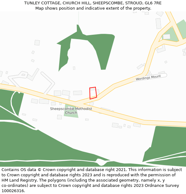 TUNLEY COTTAGE, CHURCH HILL, SHEEPSCOMBE, STROUD, GL6 7RE: Location map and indicative extent of plot