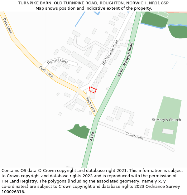 TURNPIKE BARN, OLD TURNPIKE ROAD, ROUGHTON, NORWICH, NR11 8SP: Location map and indicative extent of plot