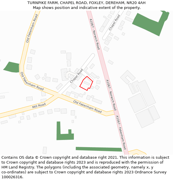TURNPIKE FARM, CHAPEL ROAD, FOXLEY, DEREHAM, NR20 4AH: Location map and indicative extent of plot