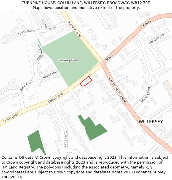 TURNPIKE HOUSE, COLLIN LANE, WILLERSEY, BROADWAY, WR12 7PE: Location map and indicative extent of plot