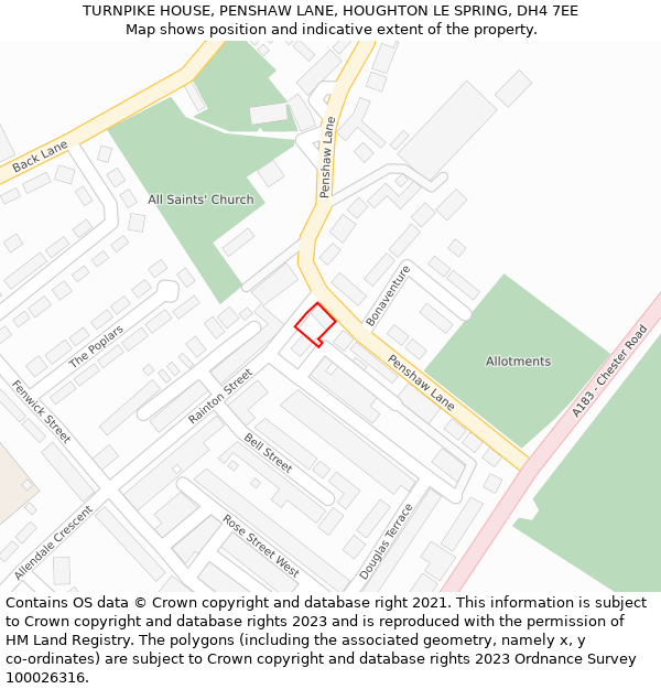 TURNPIKE HOUSE, PENSHAW LANE, HOUGHTON LE SPRING, DH4 7EE: Location map and indicative extent of plot