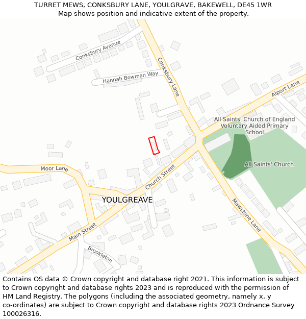 TURRET MEWS, CONKSBURY LANE, YOULGRAVE, BAKEWELL, DE45 1WR: Location map and indicative extent of plot
