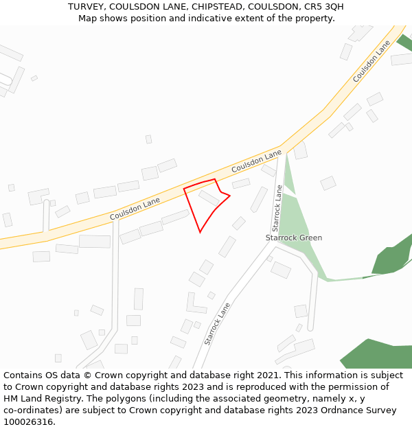 TURVEY, COULSDON LANE, CHIPSTEAD, COULSDON, CR5 3QH: Location map and indicative extent of plot