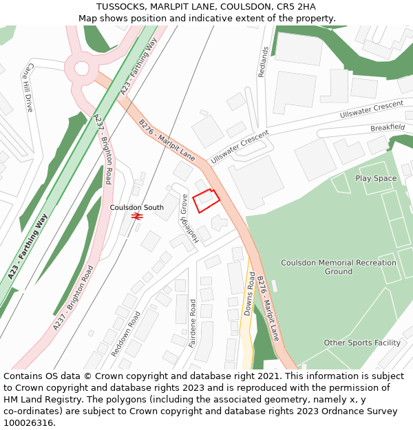 TUSSOCKS, MARLPIT LANE, COULSDON, CR5 2HA: Location map and indicative extent of plot