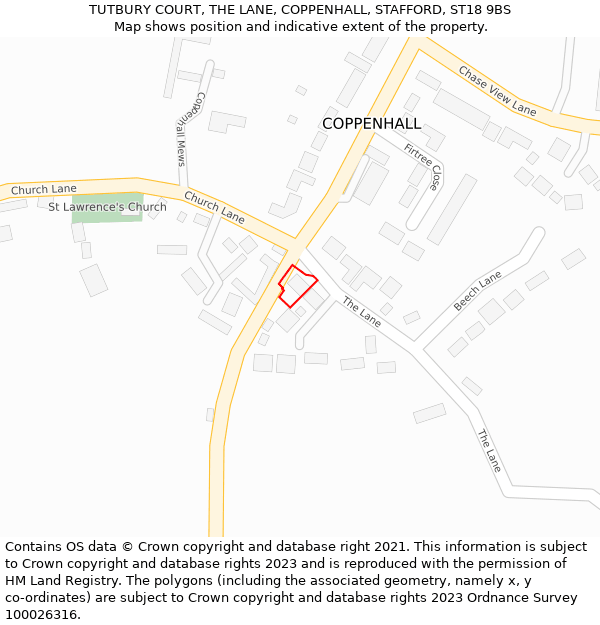 TUTBURY COURT, THE LANE, COPPENHALL, STAFFORD, ST18 9BS: Location map and indicative extent of plot