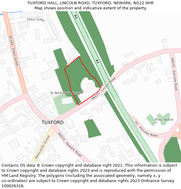 TUXFORD HALL, LINCOLN ROAD, TUXFORD, NEWARK, NG22 0HR: Location map and indicative extent of plot