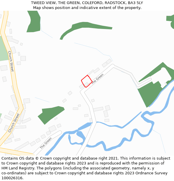 TWEED VIEW, THE GREEN, COLEFORD, RADSTOCK, BA3 5LY: Location map and indicative extent of plot