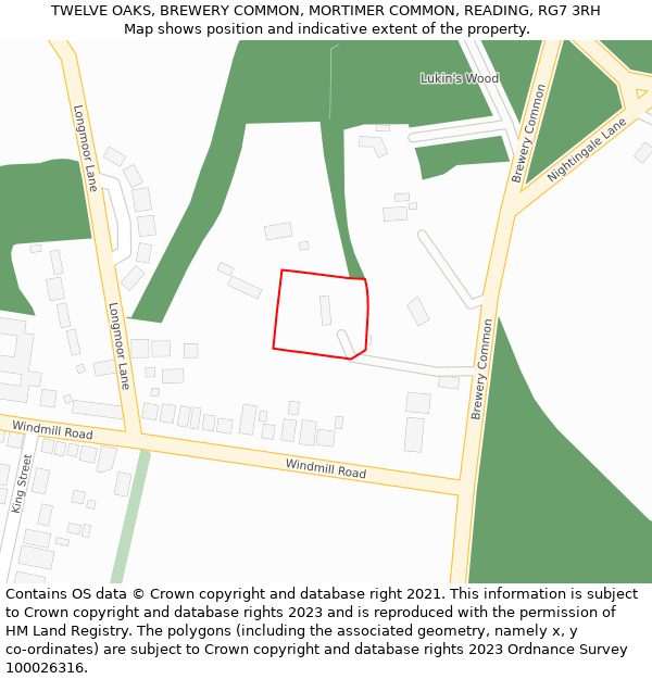 TWELVE OAKS, BREWERY COMMON, MORTIMER COMMON, READING, RG7 3RH: Location map and indicative extent of plot