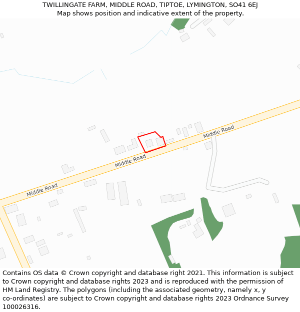 TWILLINGATE FARM, MIDDLE ROAD, TIPTOE, LYMINGTON, SO41 6EJ: Location map and indicative extent of plot