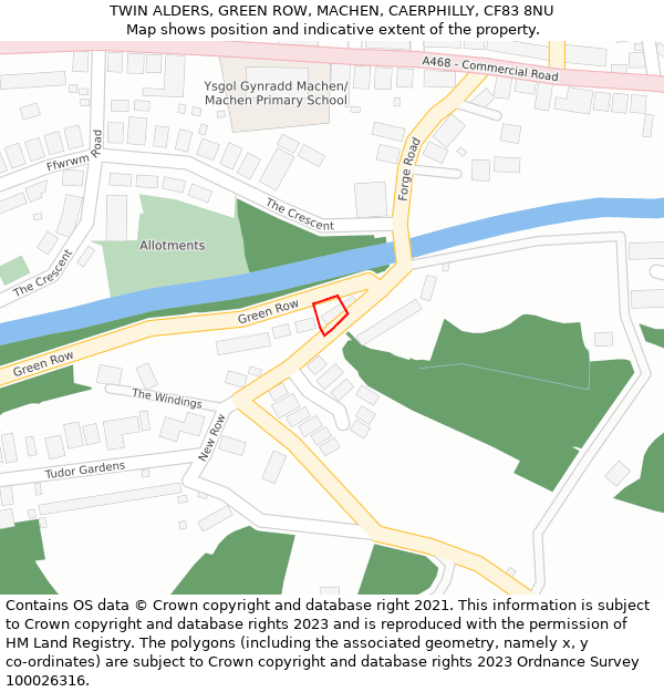 TWIN ALDERS, GREEN ROW, MACHEN, CAERPHILLY, CF83 8NU: Location map and indicative extent of plot