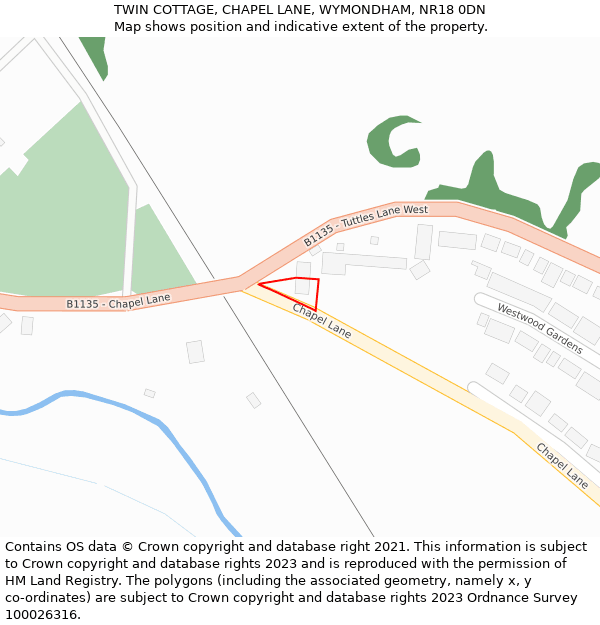 TWIN COTTAGE, CHAPEL LANE, WYMONDHAM, NR18 0DN: Location map and indicative extent of plot