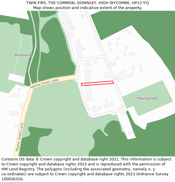 TWIN FIRS, THE COMMON, DOWNLEY, HIGH WYCOMBE, HP13 5YJ: Location map and indicative extent of plot