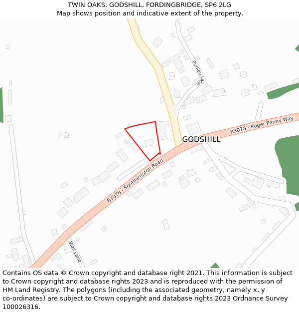 TWIN OAKS, GODSHILL, FORDINGBRIDGE, SP6 2LG: Location map and indicative extent of plot