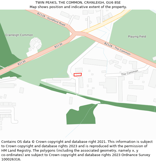 TWIN PEAKS, THE COMMON, CRANLEIGH, GU6 8SE: Location map and indicative extent of plot