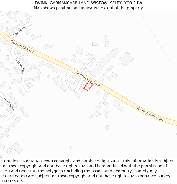 TWINK, GARMANCARR LANE, WISTOW, SELBY, YO8 3UW: Location map and indicative extent of plot