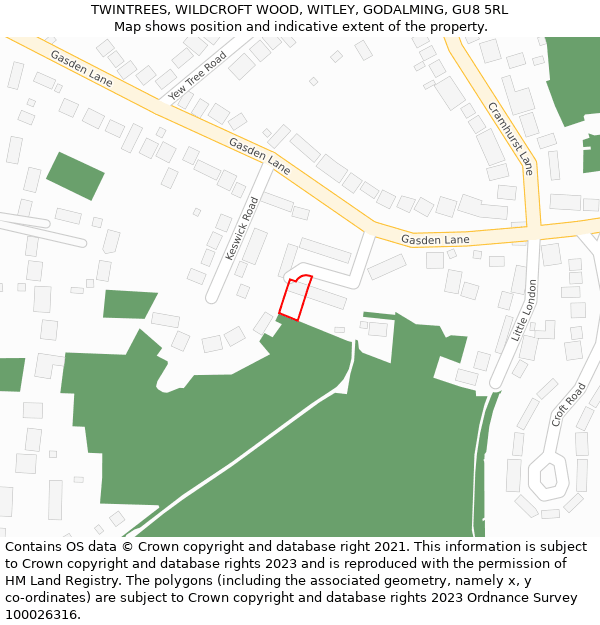 TWINTREES, WILDCROFT WOOD, WITLEY, GODALMING, GU8 5RL: Location map and indicative extent of plot