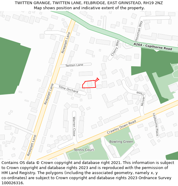 TWITTEN GRANGE, TWITTEN LANE, FELBRIDGE, EAST GRINSTEAD, RH19 2NZ: Location map and indicative extent of plot