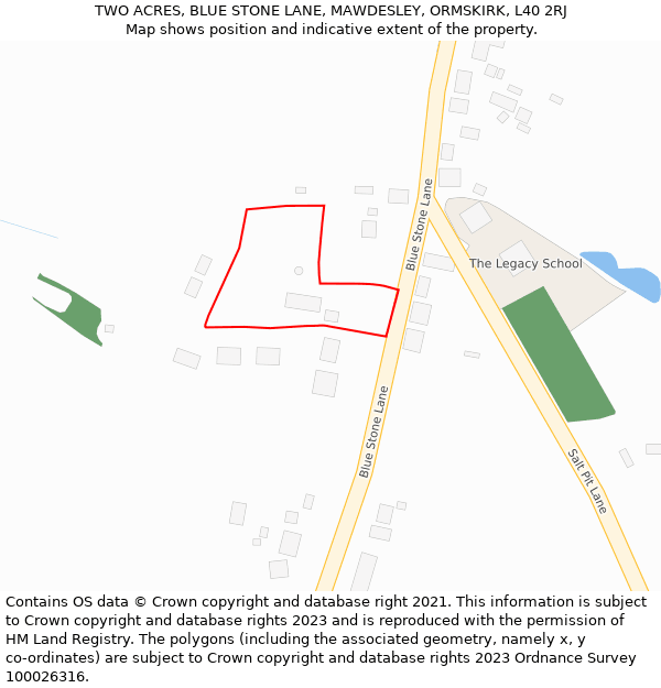 TWO ACRES, BLUE STONE LANE, MAWDESLEY, ORMSKIRK, L40 2RJ: Location map and indicative extent of plot