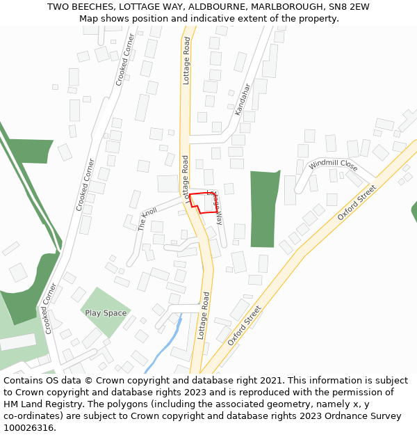 TWO BEECHES, LOTTAGE WAY, ALDBOURNE, MARLBOROUGH, SN8 2EW: Location map and indicative extent of plot