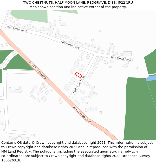 TWO CHESTNUTS, HALF MOON LANE, REDGRAVE, DISS, IP22 1RU: Location map and indicative extent of plot