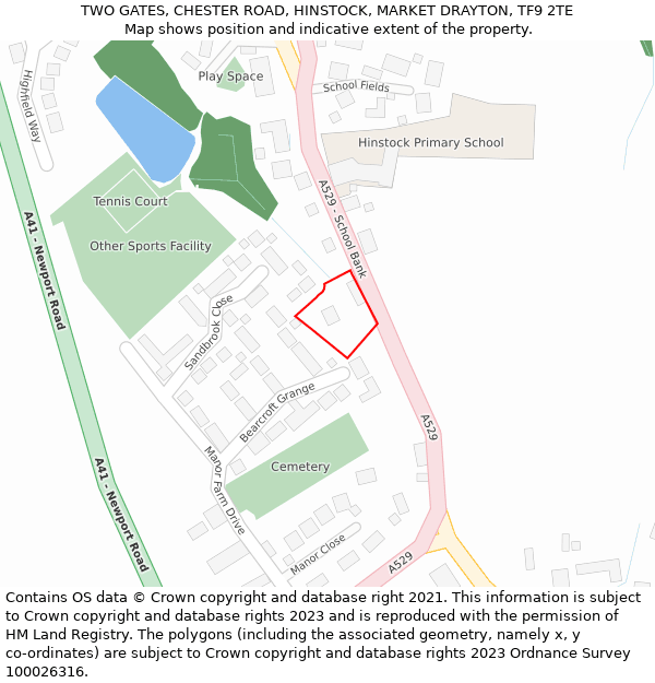 TWO GATES, CHESTER ROAD, HINSTOCK, MARKET DRAYTON, TF9 2TE: Location map and indicative extent of plot