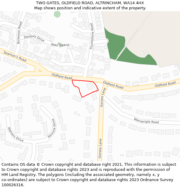TWO GATES, OLDFIELD ROAD, ALTRINCHAM, WA14 4HX: Location map and indicative extent of plot