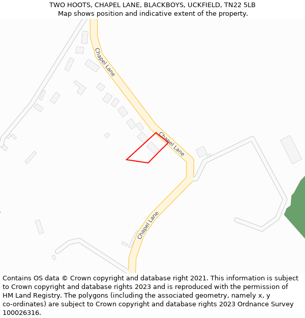 TWO HOOTS, CHAPEL LANE, BLACKBOYS, UCKFIELD, TN22 5LB: Location map and indicative extent of plot