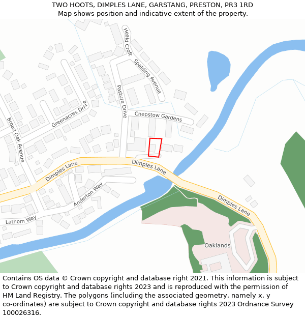 TWO HOOTS, DIMPLES LANE, GARSTANG, PRESTON, PR3 1RD: Location map and indicative extent of plot