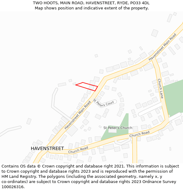 TWO HOOTS, MAIN ROAD, HAVENSTREET, RYDE, PO33 4DL: Location map and indicative extent of plot
