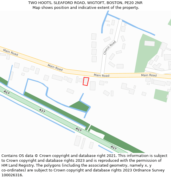 TWO HOOTS, SLEAFORD ROAD, WIGTOFT, BOSTON, PE20 2NR: Location map and indicative extent of plot