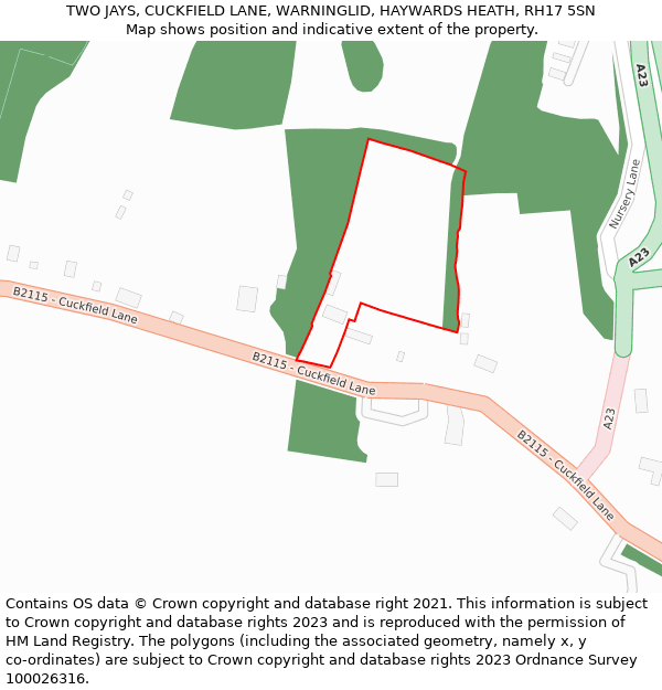 TWO JAYS, CUCKFIELD LANE, WARNINGLID, HAYWARDS HEATH, RH17 5SN: Location map and indicative extent of plot