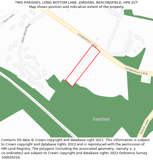 TWO PARISHES, LONG BOTTOM LANE, JORDANS, BEACONSFIELD, HP9 2UT: Location map and indicative extent of plot