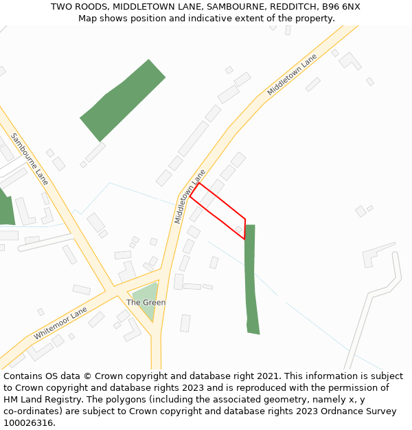 TWO ROODS, MIDDLETOWN LANE, SAMBOURNE, REDDITCH, B96 6NX: Location map and indicative extent of plot