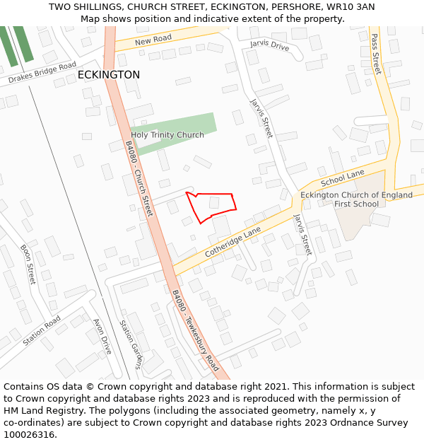 TWO SHILLINGS, CHURCH STREET, ECKINGTON, PERSHORE, WR10 3AN: Location map and indicative extent of plot