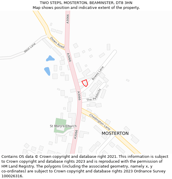 TWO STEPS, MOSTERTON, BEAMINSTER, DT8 3HN: Location map and indicative extent of plot