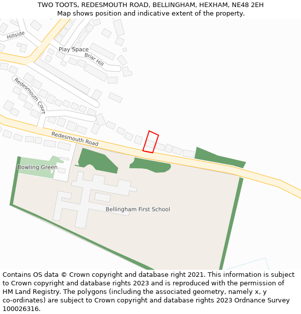 TWO TOOTS, REDESMOUTH ROAD, BELLINGHAM, HEXHAM, NE48 2EH: Location map and indicative extent of plot