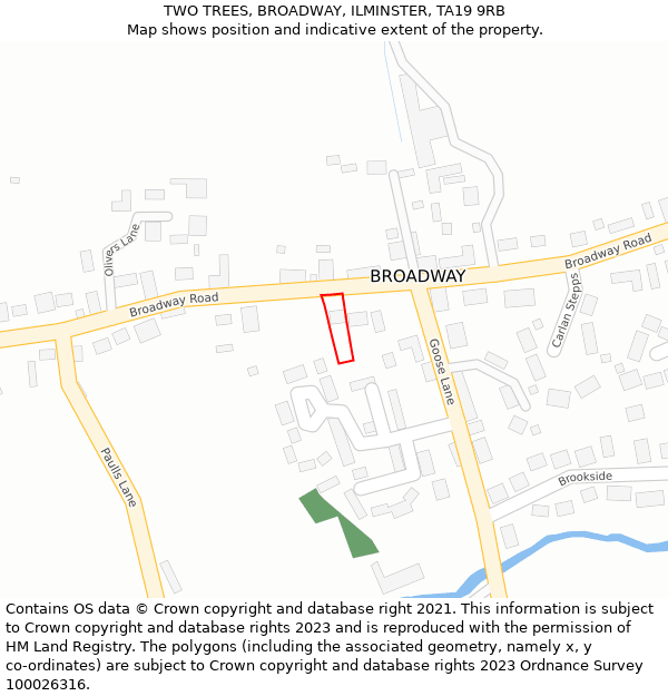 TWO TREES, BROADWAY, ILMINSTER, TA19 9RB: Location map and indicative extent of plot