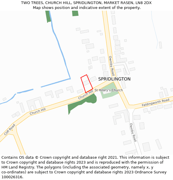 TWO TREES, CHURCH HILL, SPRIDLINGTON, MARKET RASEN, LN8 2DX: Location map and indicative extent of plot